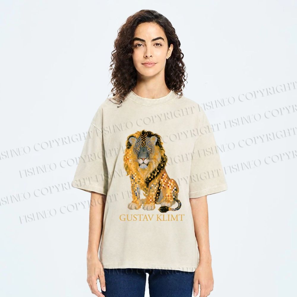 Unisex Klimt Lion Printed Washed Tee