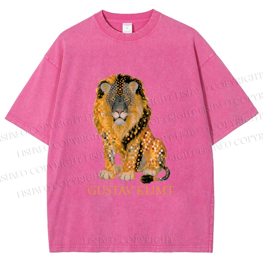 Unisex Klimt Lion Printed Washed Tee