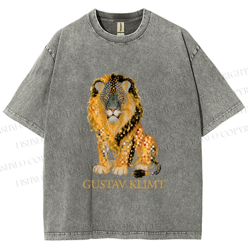 Unisex Klimt Lion Printed Washed Tee