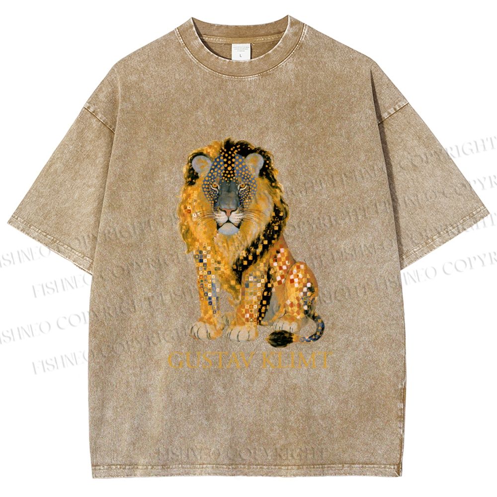 Unisex Klimt Lion Printed Washed Tee