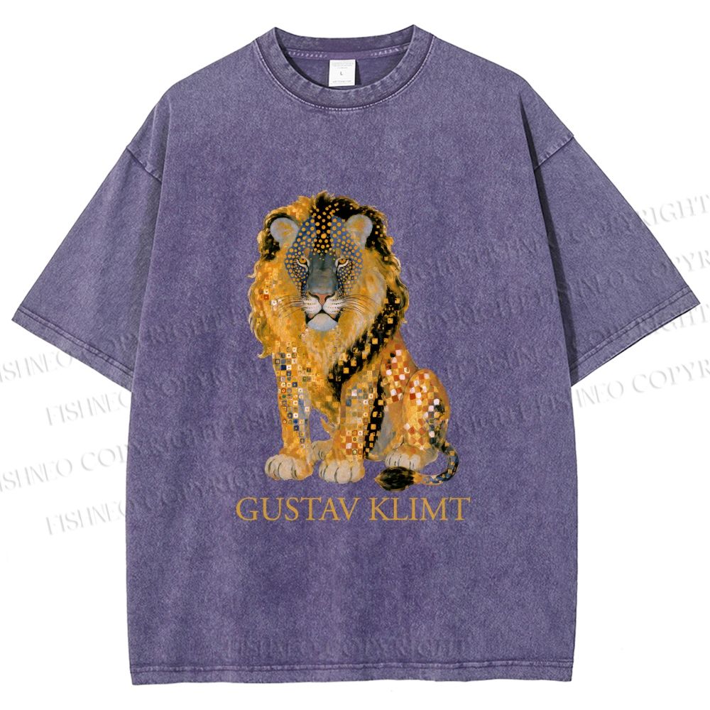 Unisex Klimt Lion Printed Washed Tee