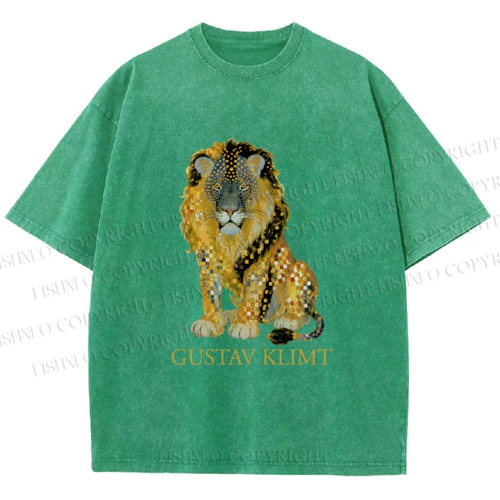 Unisex Klimt Lion Printed Washed Tee