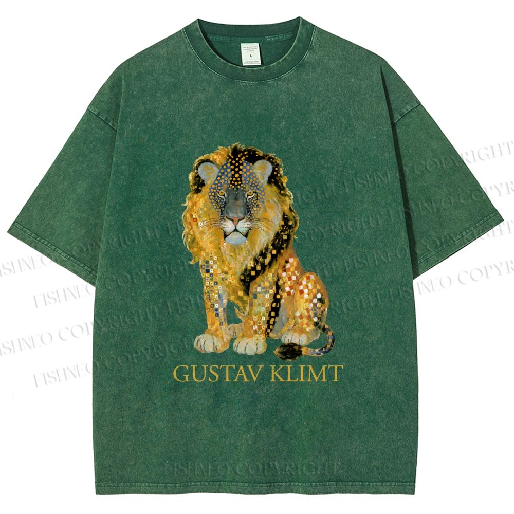 Unisex Klimt Lion Printed Washed Tee
