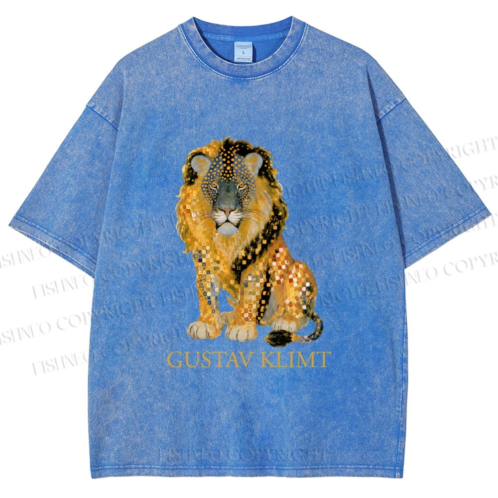 Unisex Klimt Lion Printed Washed Tee