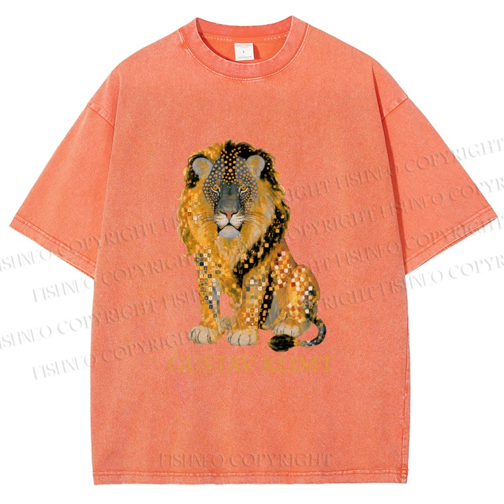 Unisex Klimt Lion Printed Washed Tee