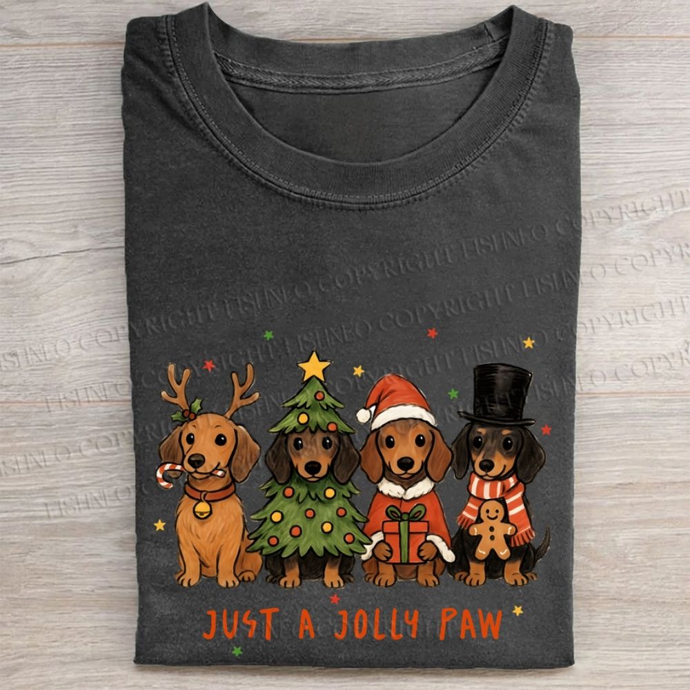 Christmas Dachshund Just a Jolly Paw Folded Washed T-shirt