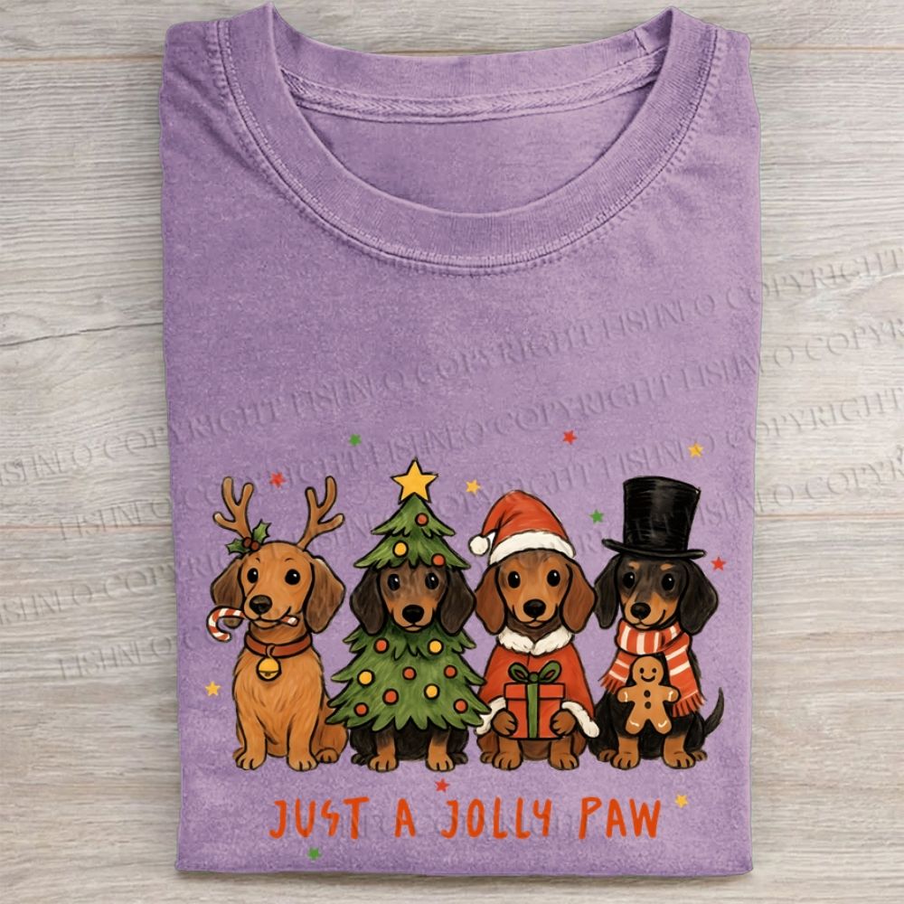 Christmas Dachshund Just a Jolly Paw Folded Washed T-shirt