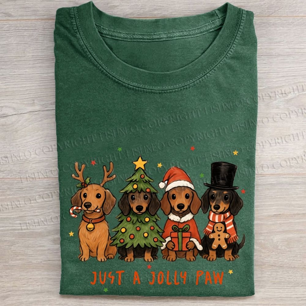 Christmas Dachshund Just a Jolly Paw Folded Washed T-shirt