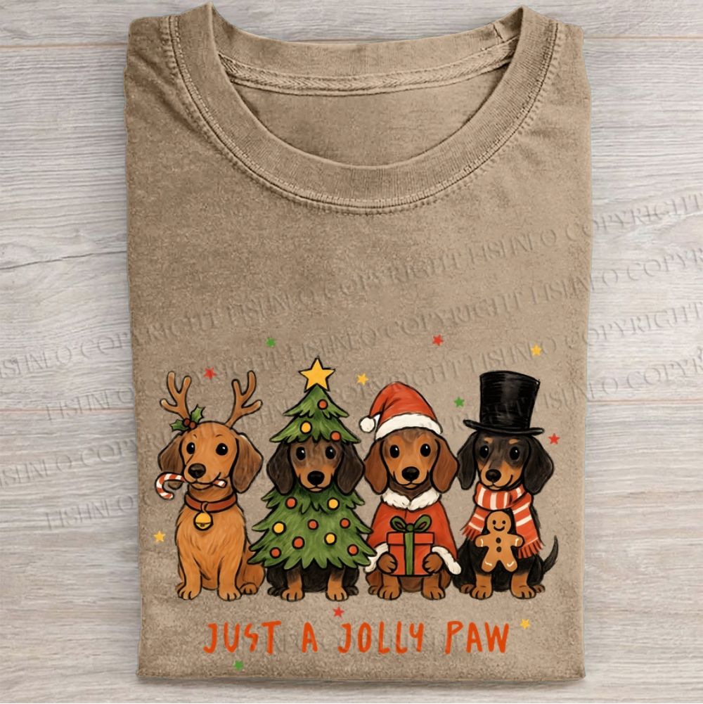 Christmas Dachshund Just a Jolly Paw Folded Washed T-shirt