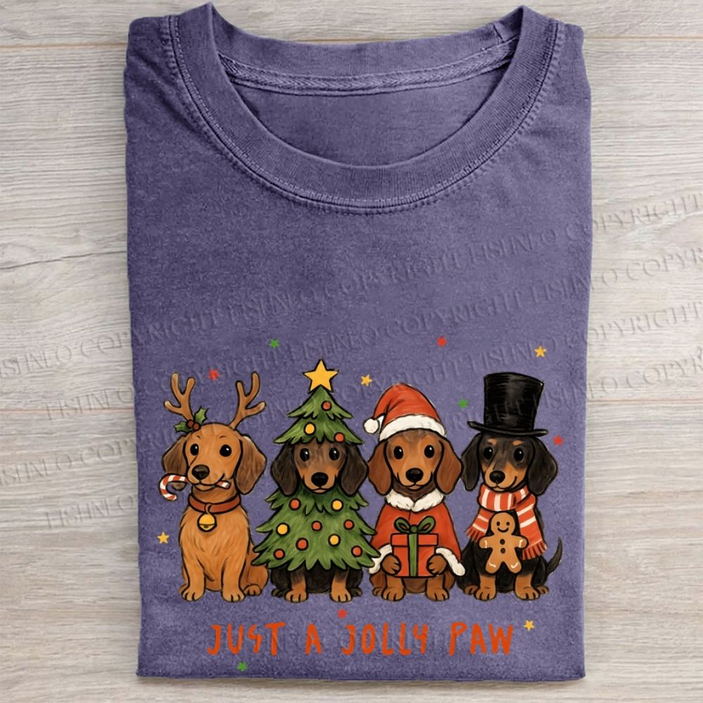 Christmas Dachshund Just a Jolly Paw Folded Washed T-shirt