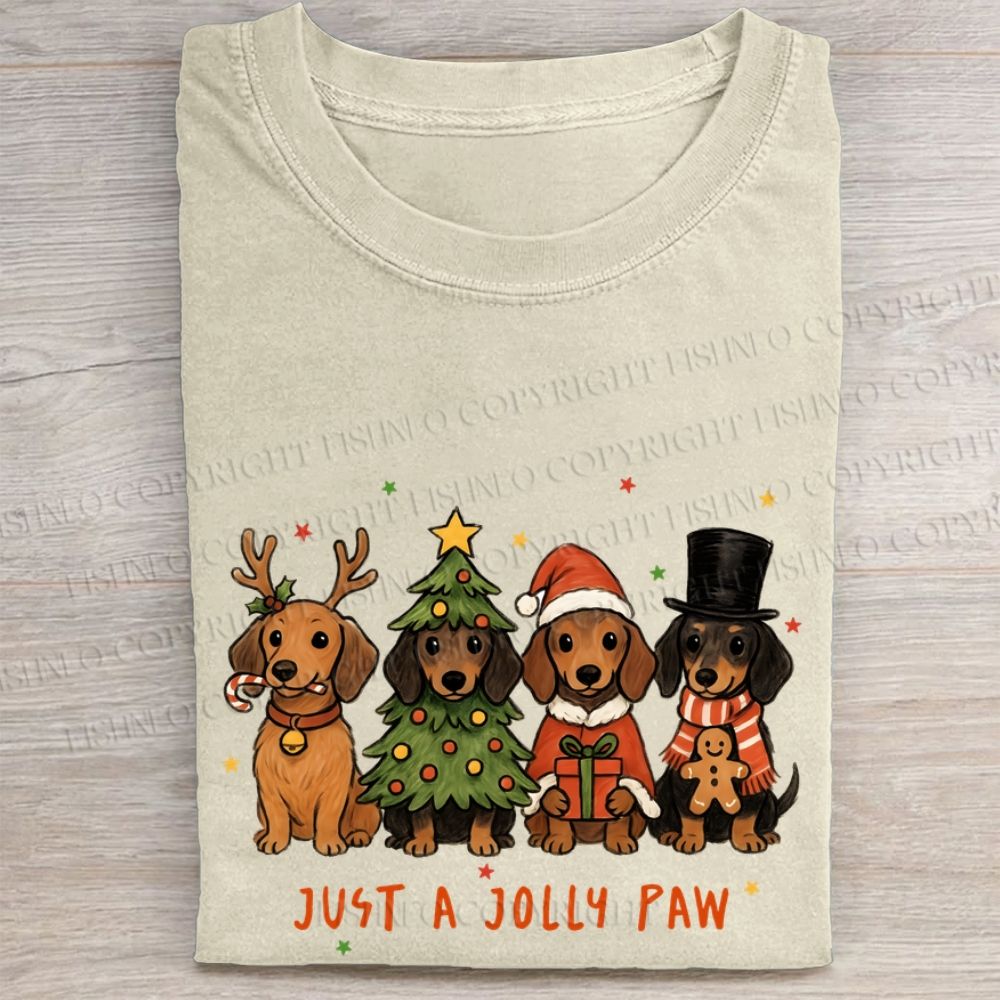 Christmas Dachshund Just a Jolly Paw Folded Washed T-shirt
