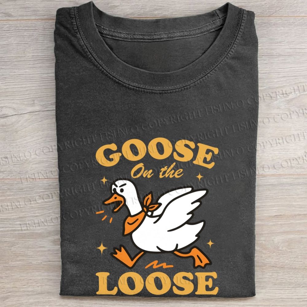 Funny Goose on The Loose Folded Washed T-shirt