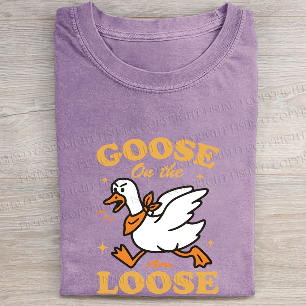Funny Goose on The Loose Folded Washed T-shirt