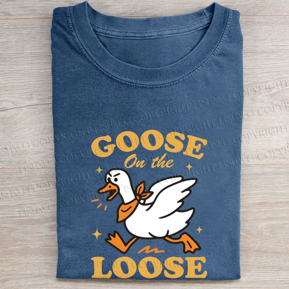Funny Goose on The Loose Folded Washed T-shirt