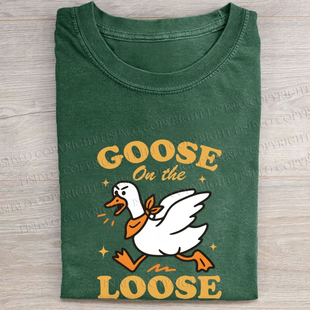 Funny Goose on The Loose Folded Washed T-shirt