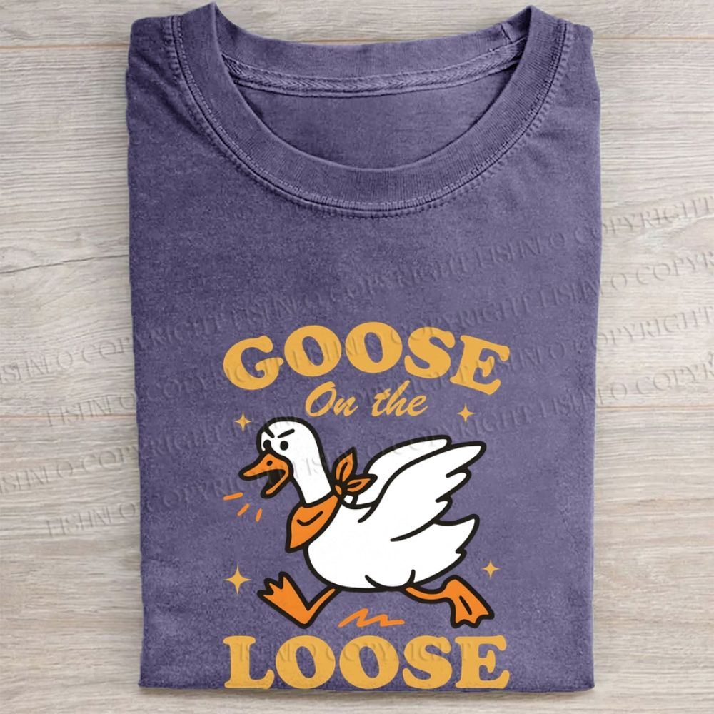 Funny Goose on The Loose Folded Washed T-shirt