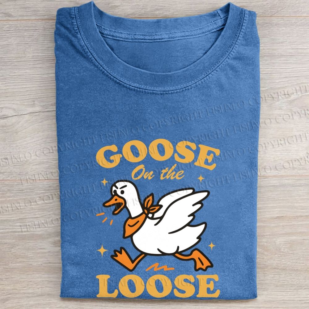 Funny Goose on The Loose Folded Washed T-shirt