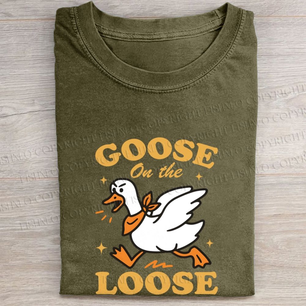 Funny Goose on The Loose Folded Washed T-shirt