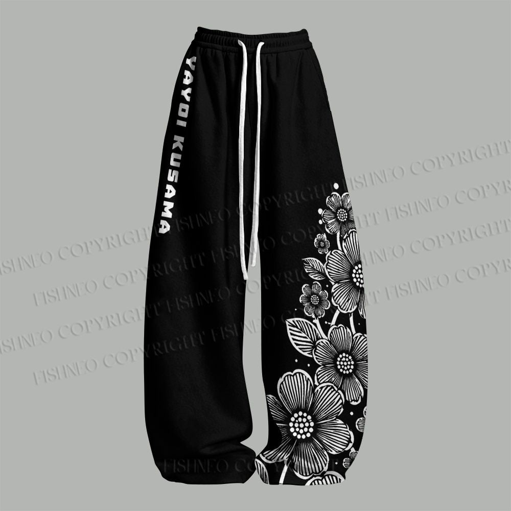 Yayoi Kusama Black Flower Women T-Shirt  & Elasticated Trousers Two-Piece Set
