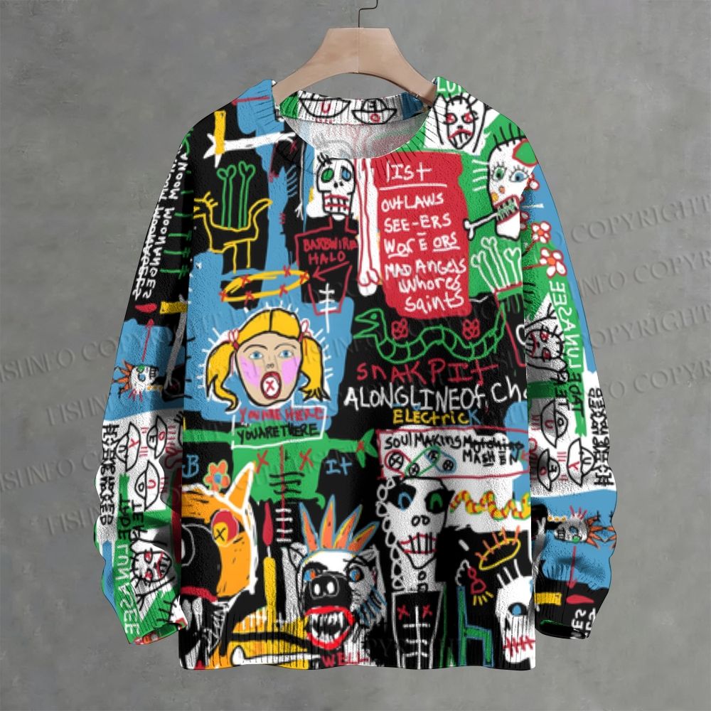 Jean-Michel Basquiat Style Doodle Crew Neck Sweater