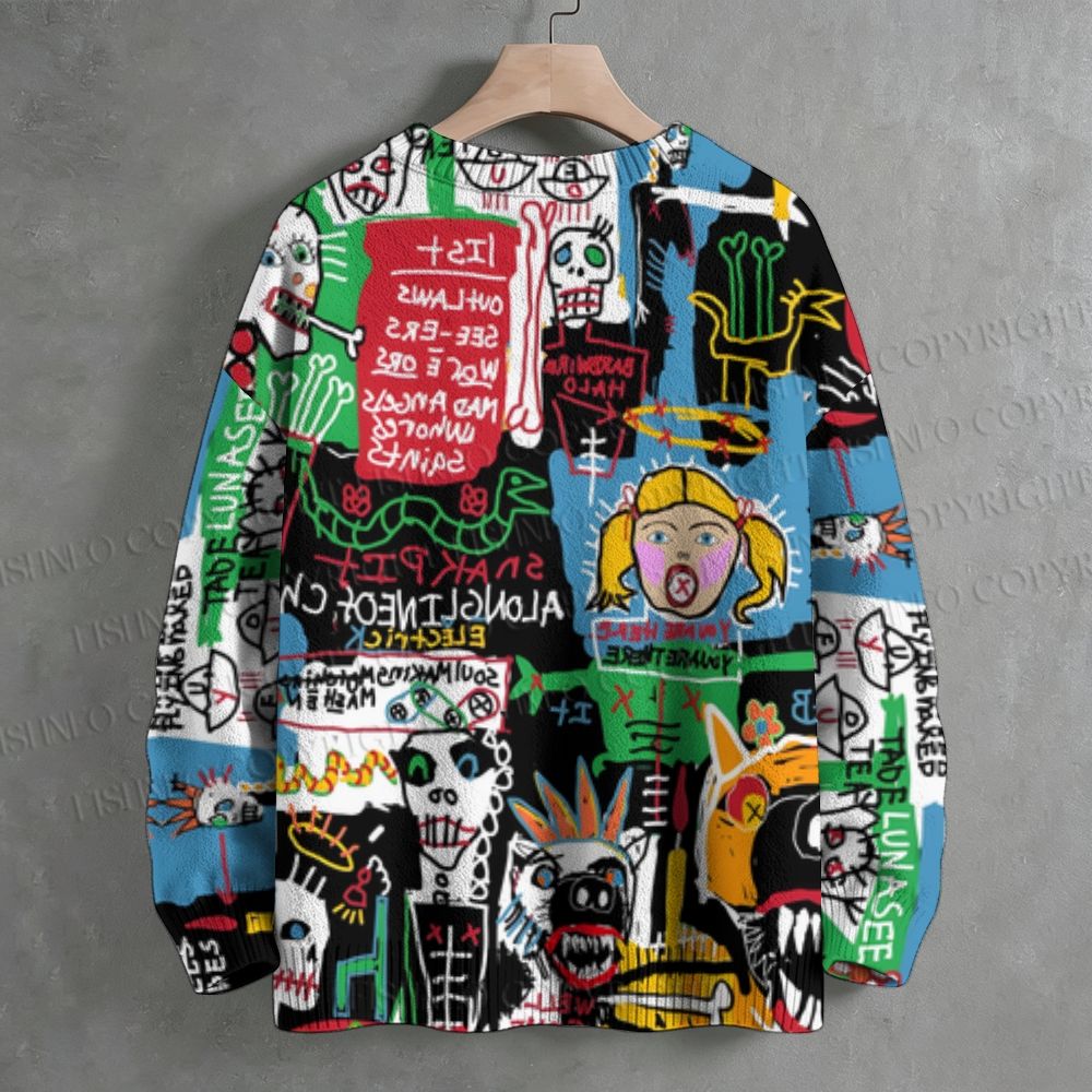 Jean-Michel Basquiat Style Doodle Crew Neck Sweater