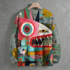 Abstract Geometric Fish Crew Neck Sweater