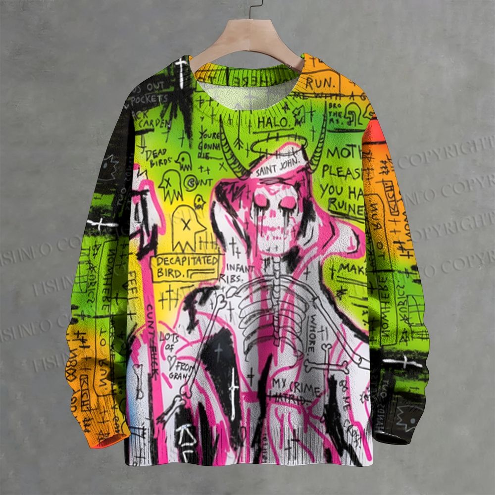 Jean-Michel Basquiat Style Doodle Crew Neck Sweater