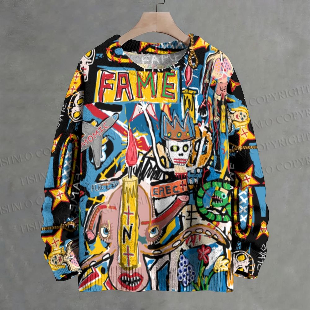 Jean-Michel Basquiat Style Doodle Crew Neck Sweater
