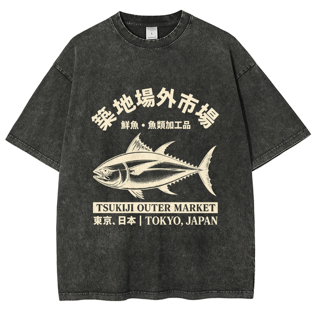 Japan Tsukiji Fish Market Washed T-Shirt