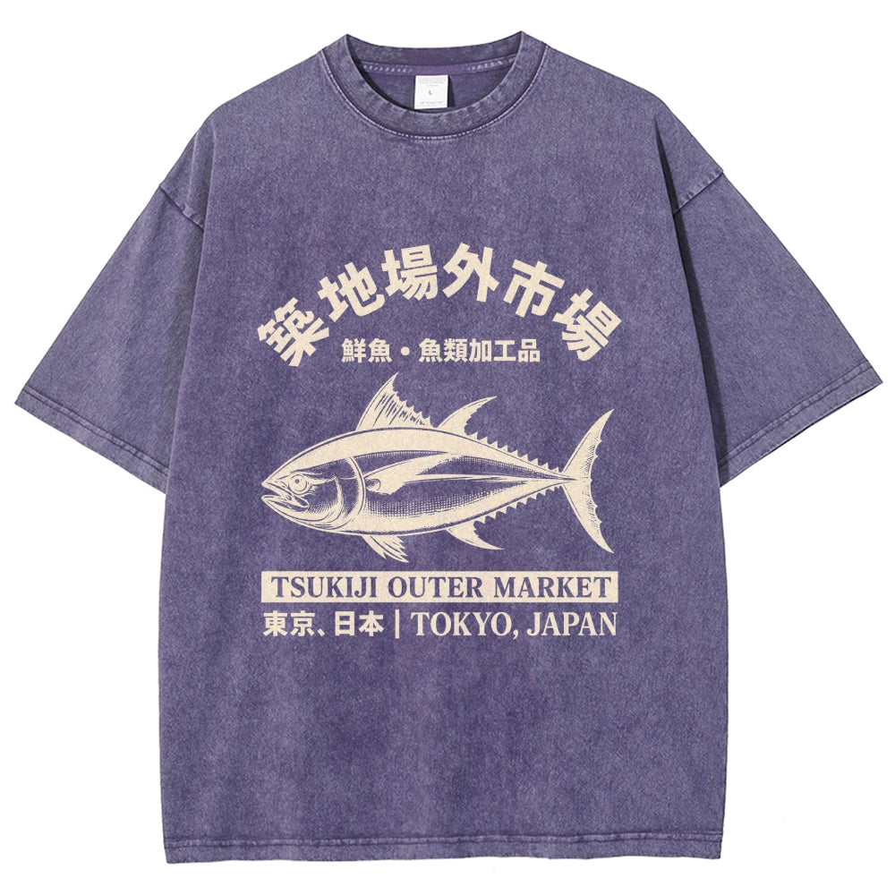 Japan Tsukiji Fish Market Washed T-Shirt