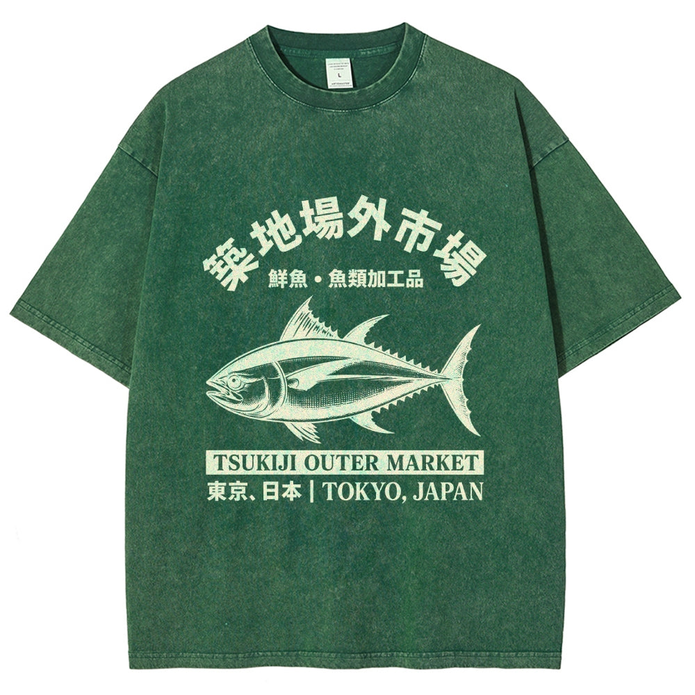 Japan Tsukiji Fish Market Washed T-Shirt