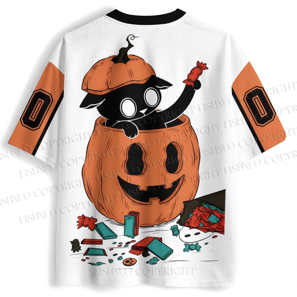 Black Cat in Halloween Pumpkin Jersey Shirts