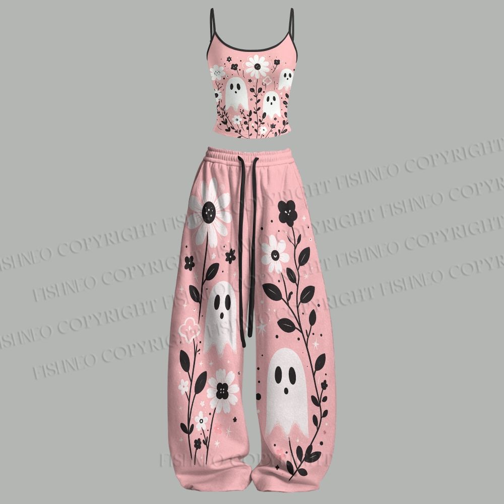 Halloween Floral Ghost Top & Elasticated Trousers Two-Piece Set