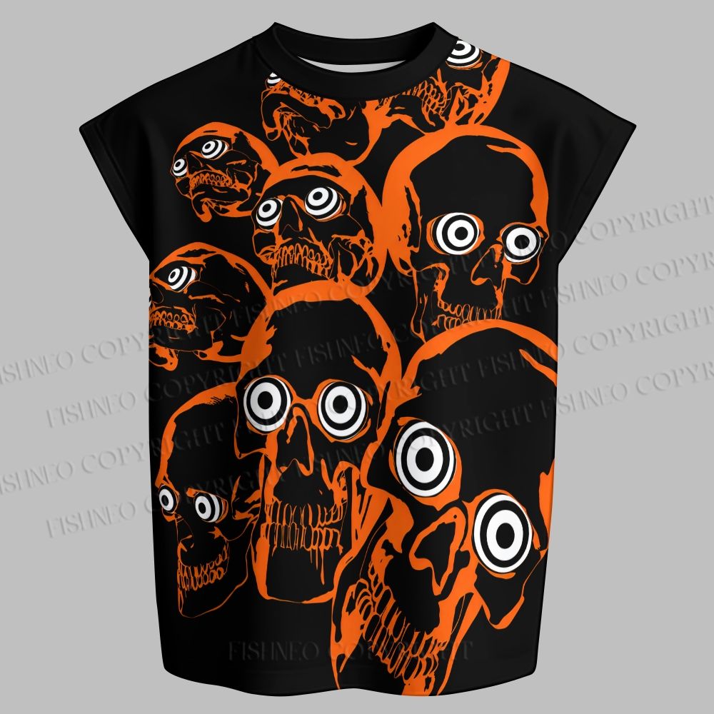 Men's Halloween Skulls Sleeveless Tank Top & Elasticated Trousers pants Two-Piece Streetwear Set