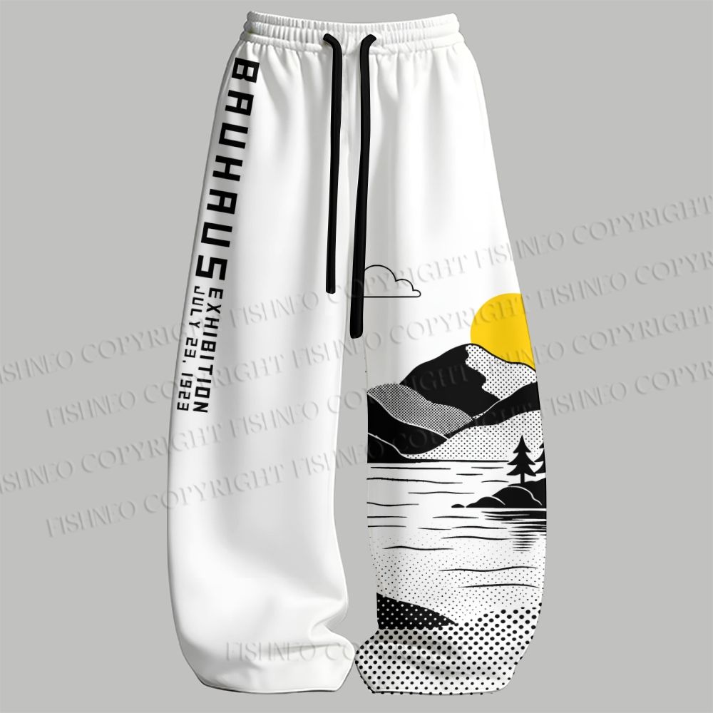 Men's Bauhaus Wave And Sunset Sleeveless Tank Top & Elasticated Trousers pants Two-Piece Streetwear Set