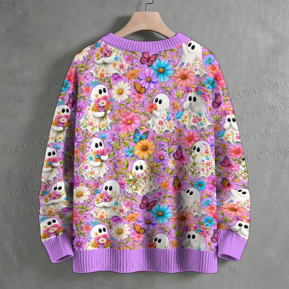 Halloween Floral Ghost Crew Neck Sweater