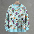 Halloween Spiders Bats Printed Crew Neck Sweater