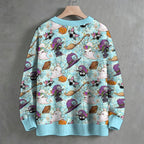 Halloween Spiders Bats Printed Crew Neck Sweater