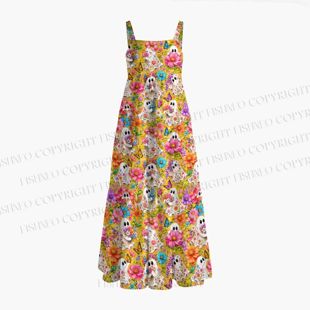 Halloween Floral Ghost Printed Maxi Dresses