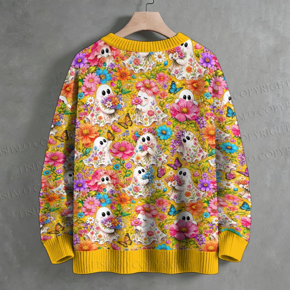 Halloween Floral Ghost Crew Neck Sweater