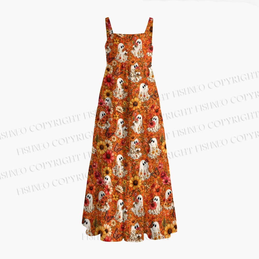 Halloween Floral Ghost Printed Maxi Dresses