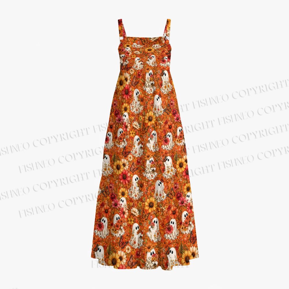 Halloween Floral Ghost Printed Maxi Dresses