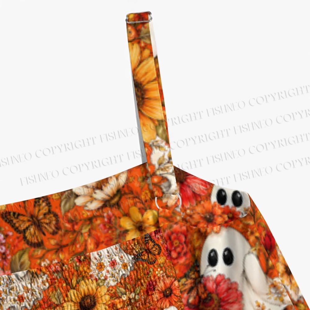 Halloween Floral Ghost Printed Maxi Dresses