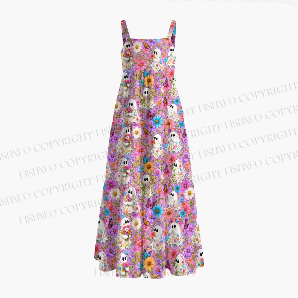 Halloween Floral Ghost Printed Maxi Dresses