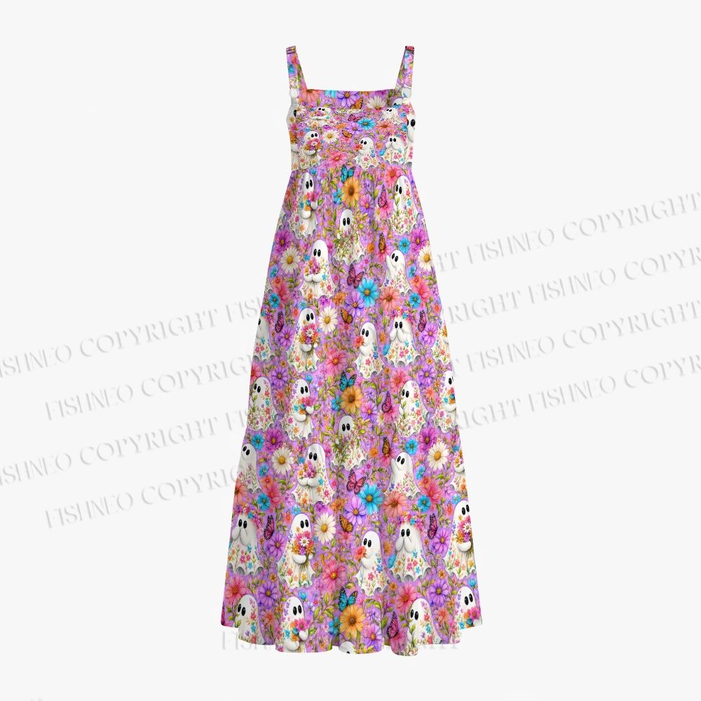 Halloween Floral Ghost Printed Maxi Dresses