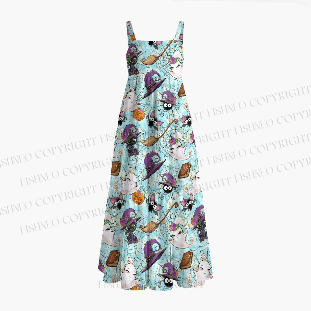 Halloween Spiders Bats Printed Maxi Dresses