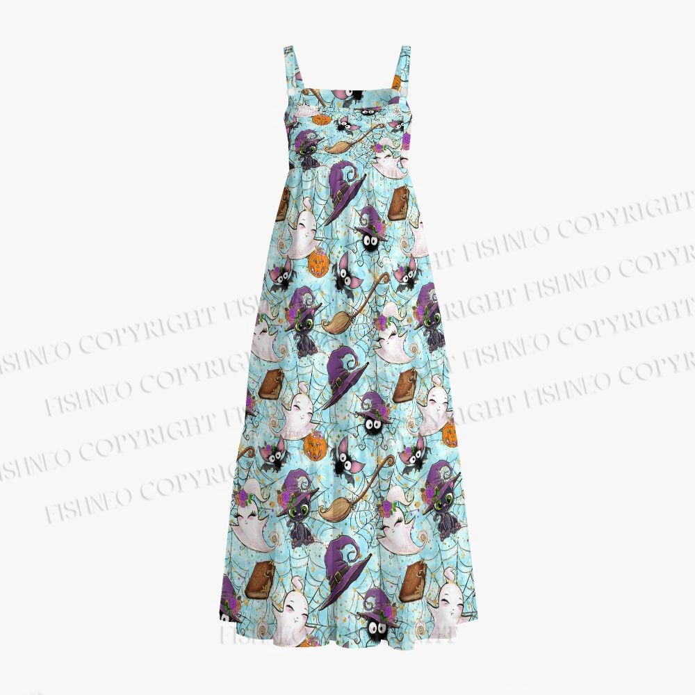 Halloween Spiders Bats Printed Maxi Dresses