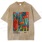 Unisex Yayoi Kusama Mushroom Printed Washed Tee