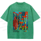 Unisex Yayoi Kusama Mushroom Printed Washed Tee