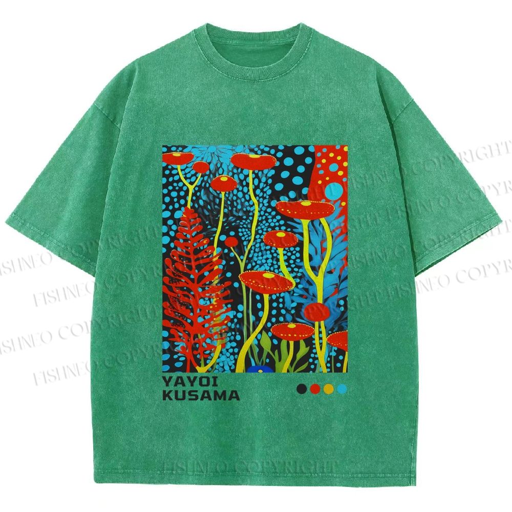 Unisex Yayoi Kusama Mushroom Printed Washed Tee